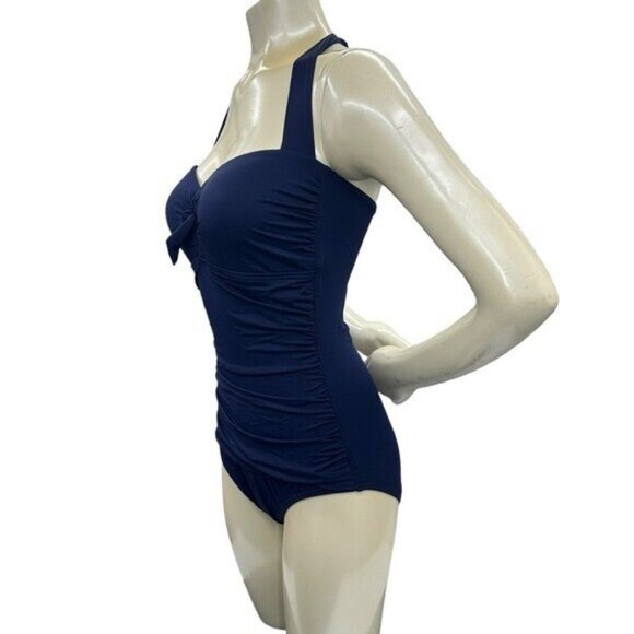 Tommy Bahama Women's 10 Swim Suit One Piece Halter Navy Blue Retro Slimming - Picture 3 of 11